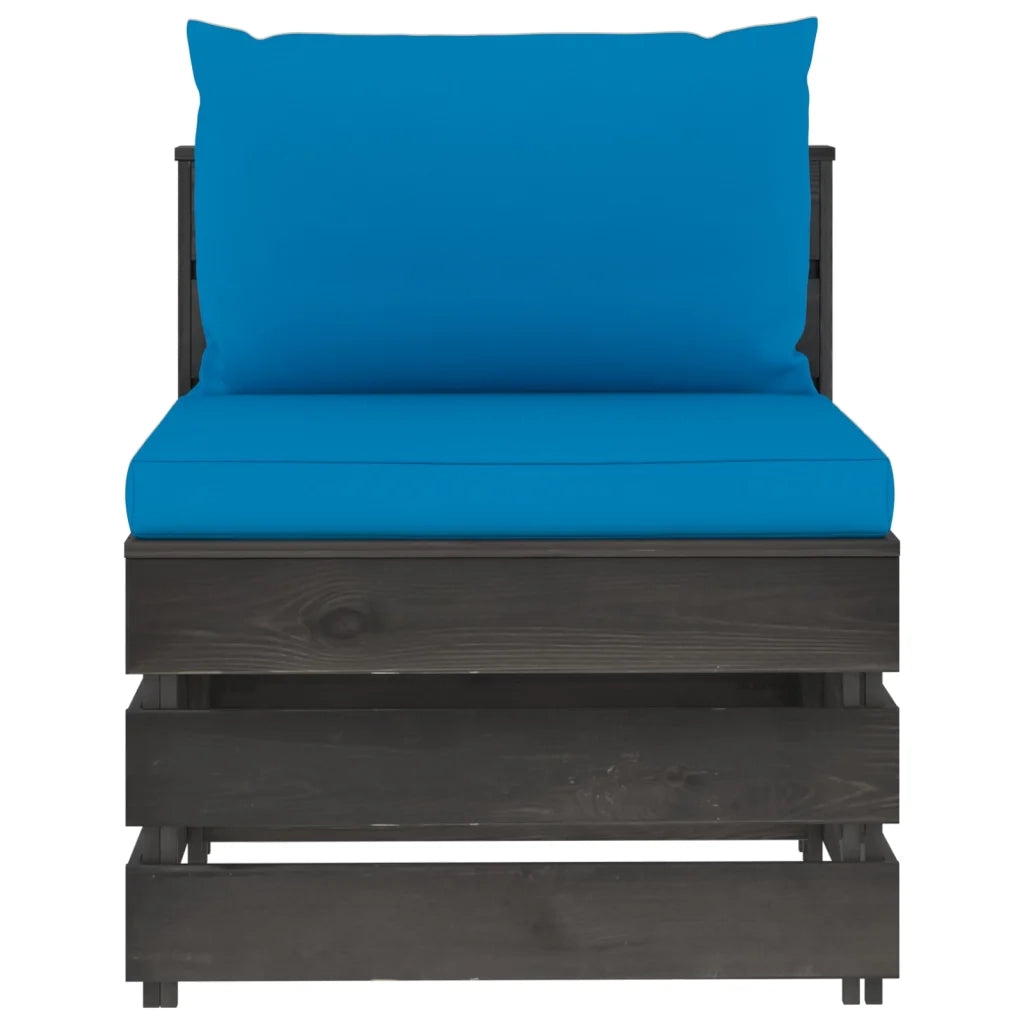 Divano Centrale Modulare con Cuscini in Legno Impregnato Grigio cod mxl 78685