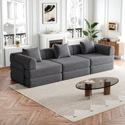 Divano letto convertibile modulare a 1 posto in ciniglia con vano bracciolo funzione letto struttura in acciaio grigio