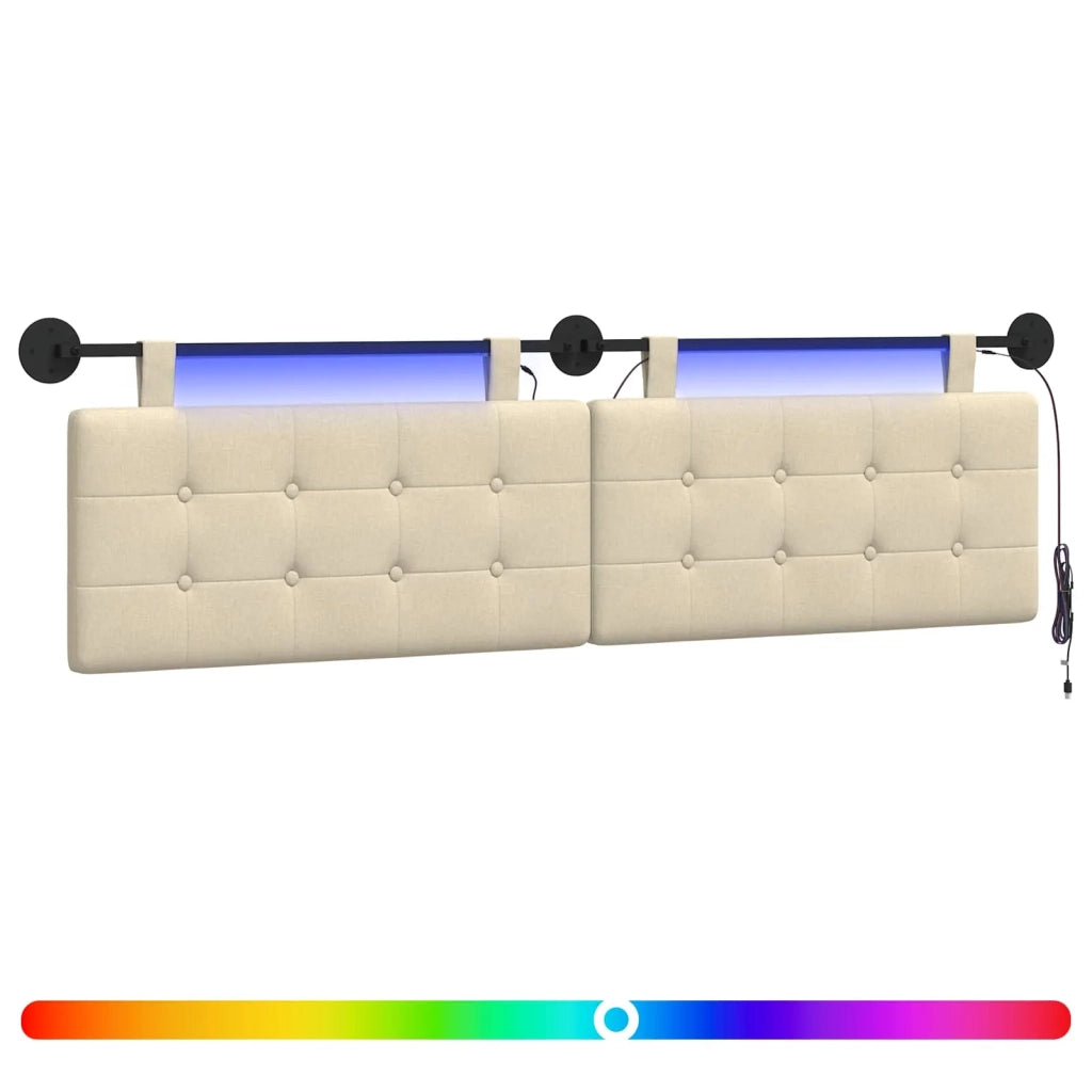 Testiera sospesa Con luce LED Crema Tessuto