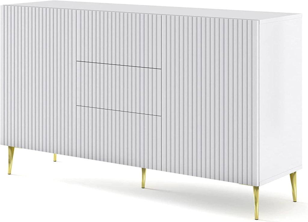 MOBILE CASSETTIERA SOGGIORNO S. RAVENNA cm149x41x86h BIANCO OPACO PIEDINI DORATI