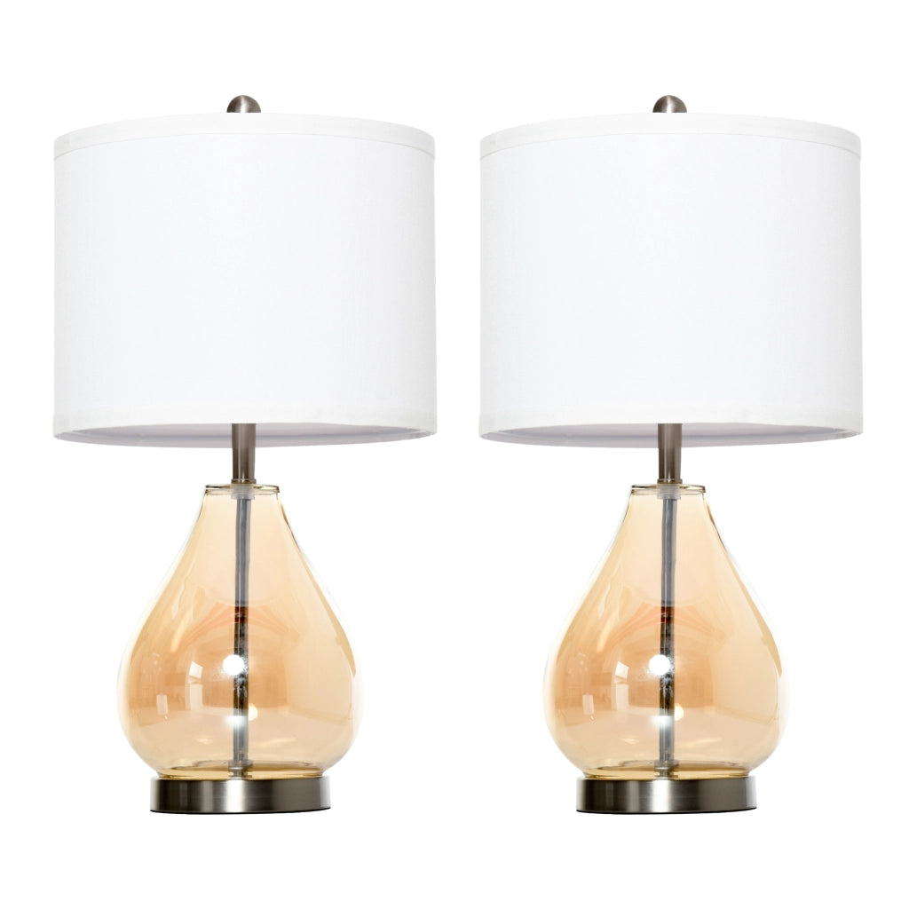 Lampada da tavolo set 2 pezzi ¨C Xylo ¨C paralume in lino base in vetro E27 bianco