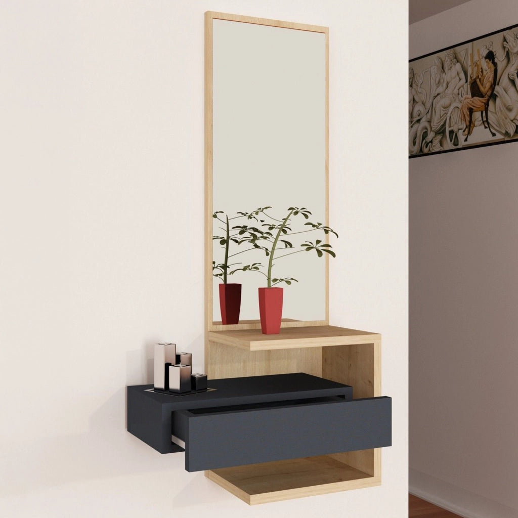 Equense, Mobile da Ingresso Specchio Incluso, 49x31x90h cm Marrone Rovere