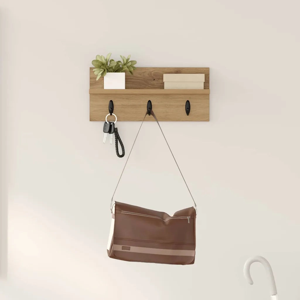 Appendiabiti a muro Rovere artigianale 40 x 10,5 x 18 cm 874386