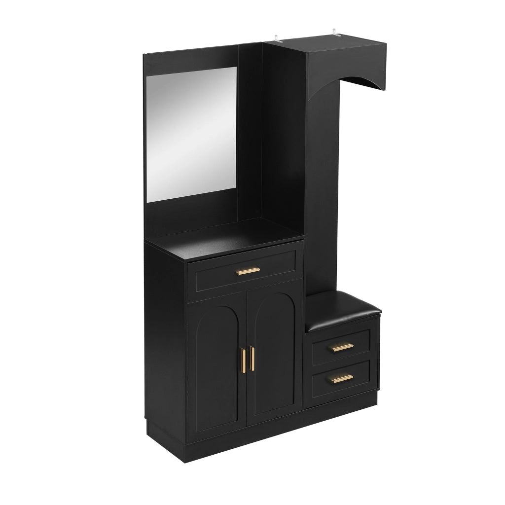 Mobile da Ingresso con Appendiabiti, Scarpiera, Specchio e Panca, Ripiani Regolabili, in MDF nero