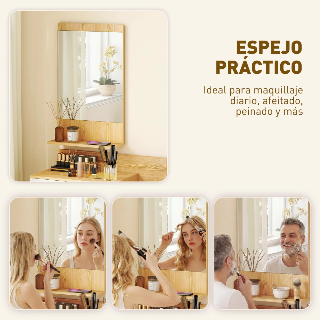 Specchio con cassetto e ripiani per ingresso ¨C zephmum ¨C legno naturale