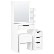 Toeletta in MDF bianco con specchio e sgabello 4 cassetti 3 ripiani scrivania da toeletta specchio per il trucco design minimalista