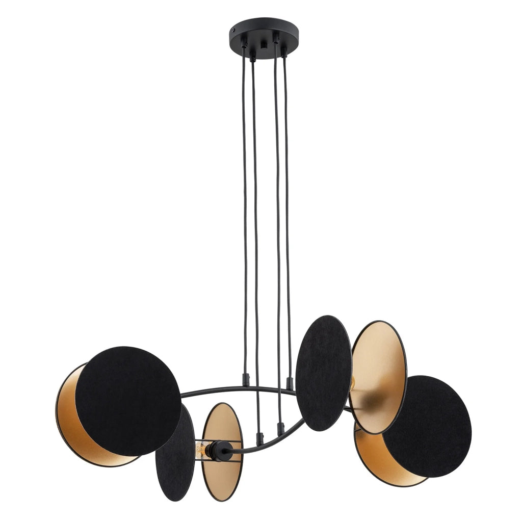 Lampada A Sospensione 4 Luci Moderna Nut In Acciaio Nero E Oro