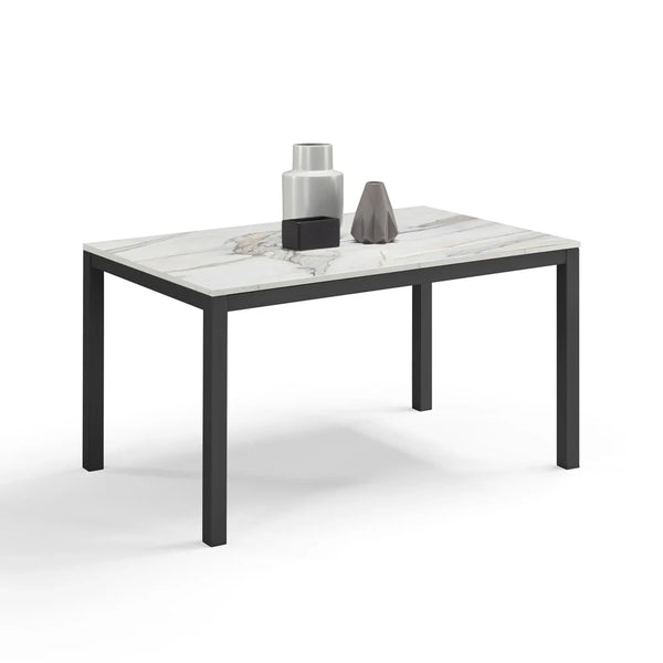 Tavolo da pranzo allungabile 130x80 Marmo di Carrara modello GIOTTO MADE IN ITALY con allunga laterale 40 cm per sala da pranzo, cucina e soggiorno, design moderno