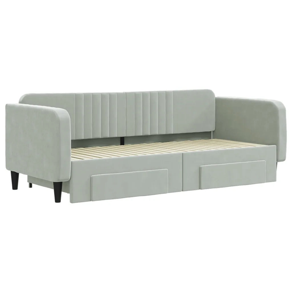 Divano Letto Estraibile Cassetti Grigio Chiaro 90x200cm Velluto 3197111