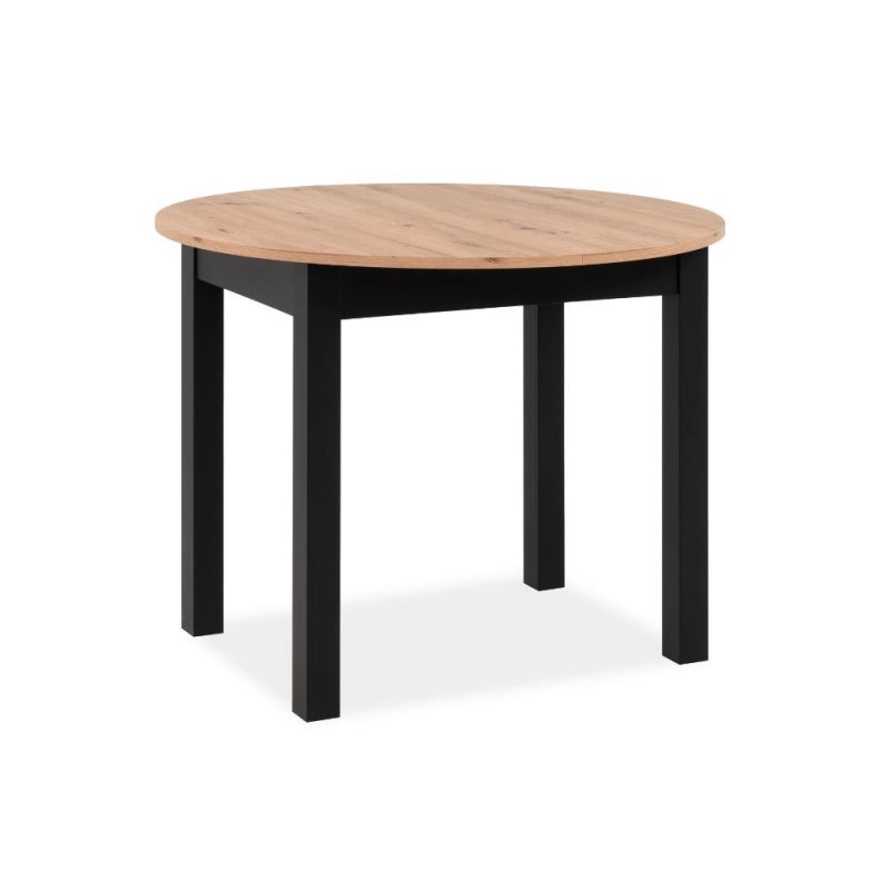 Tavolo rotondo allungabile Coburg 100 in piano quercia e struttura nera 100x76x100 cm.