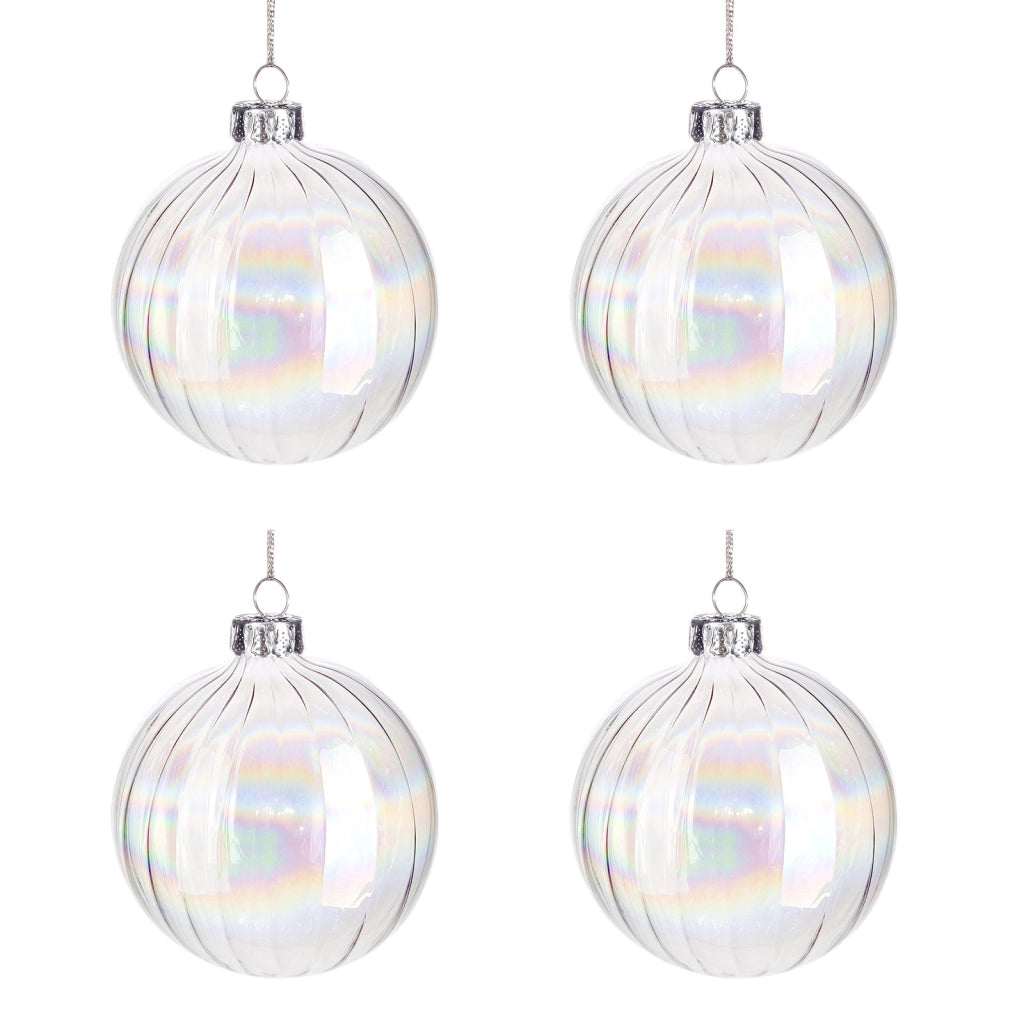 Palle di Natale in Vetro Trasparente Bolla Iridescente Addobbi Natalizi Albero Diametro: 80 mm