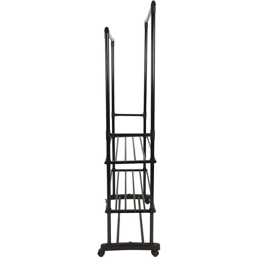 Trade Shop - Appendiabiti Multistand Armadio In Metallo Altezza Regolabile 2 Aste 4 Ruote 3 Ripiani -