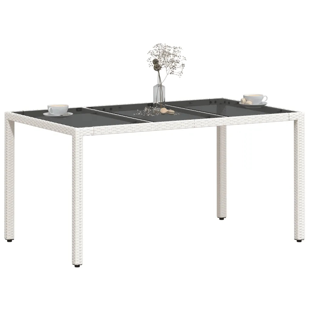 Tavolo da Giardino Piano in Vetro Bianco 150x90x75cm Polyrattan
