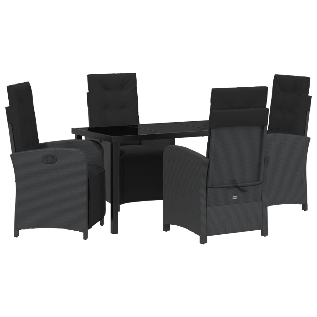 Set da Pranzo da 5 Pezzi con Cuscini  Rattan Nero