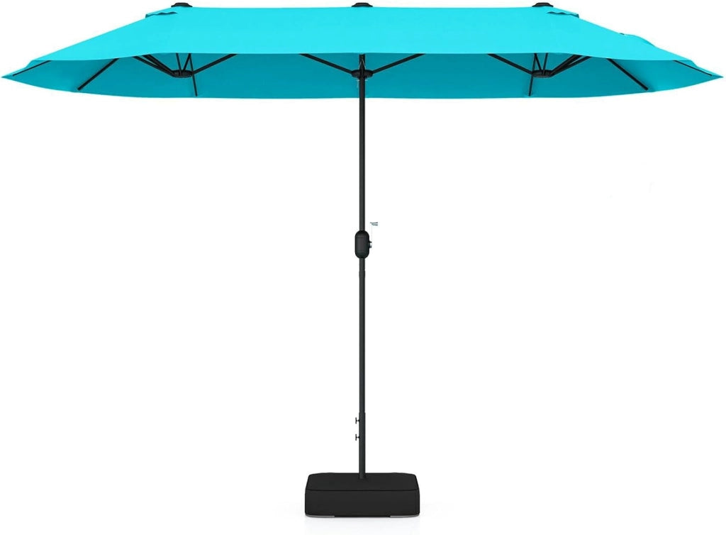 Ombrellone da Giardino Doppio 396x201cm, Ombrellone Rettangolare con Manovella e Base, Ombrellone da Balcone Grande Impermeabile, Ombrellone da Patio per Piscina, Terrazzo, Cortile
