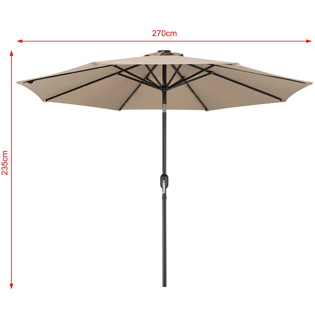 Ombrellone da Giardino Ø270 8 Stecche cm con Luci LED Parasole in Poliestere Antivento Ecru