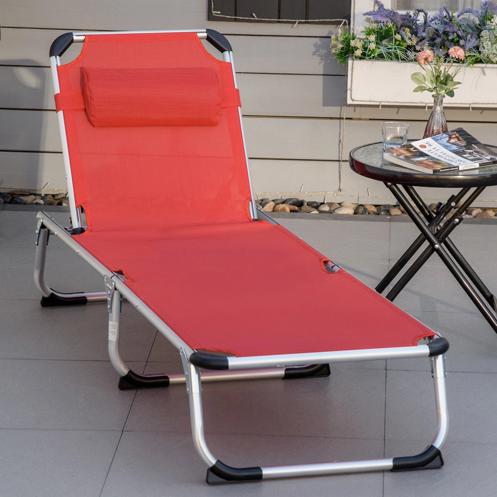 Lettino prendisole regolabile in 5 posizioni pieghevole ergonomico con tessuto a rete rosso