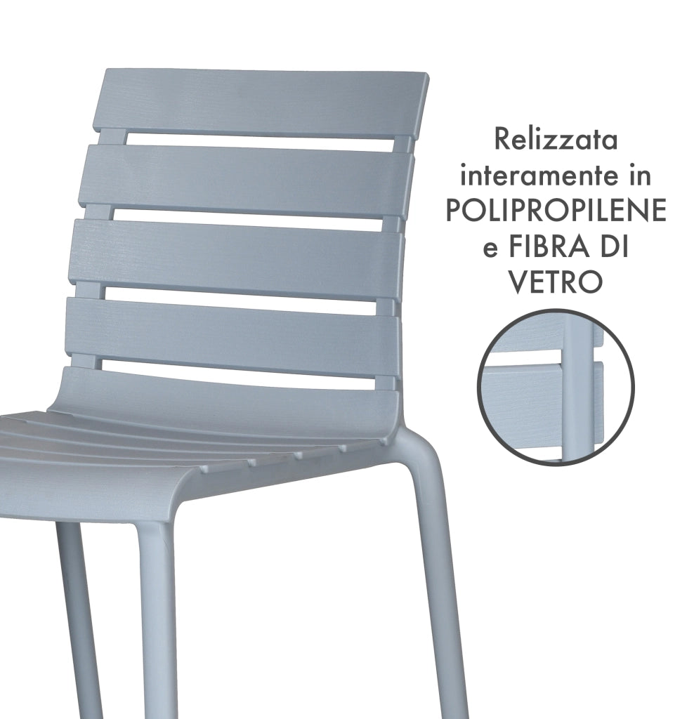 Set 4 Sedie In Polipropilene e Fibra Di Vetro Sedia Cucina Trattamento Uv Antiscolorimento Giardino Interno Esterno Moderne Robuste Resistenti Seduta Terrazzo Soggiorno Bar Ristorante Impilabili Nina-Grigio