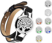 Bracciale di Aromaterapia - Collana Adattabile - 8x Cartucce di Ricarica - Acciaio Inossidabile - Pelle Finta - Cipresso