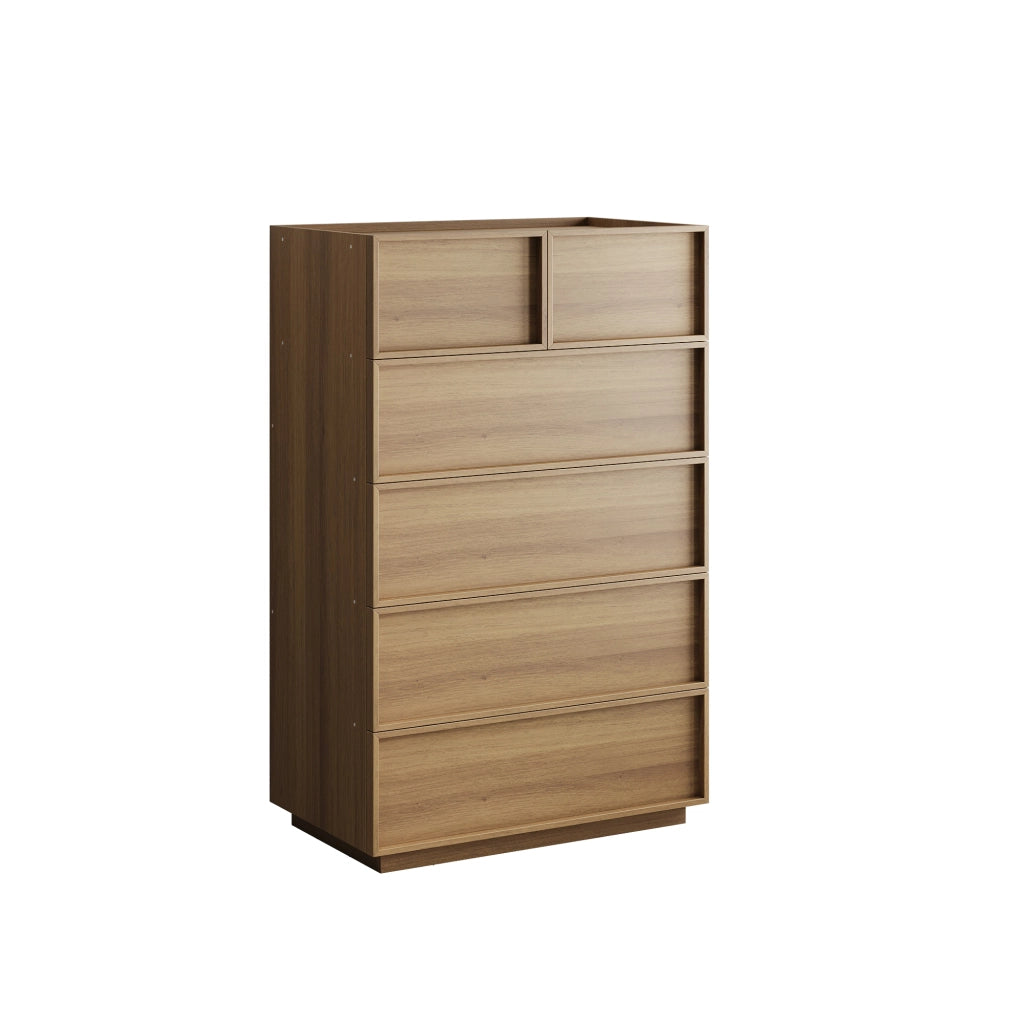 Cassettiera moderna a sei cassetti 80 x 48 x 127 cm, finitura rovere