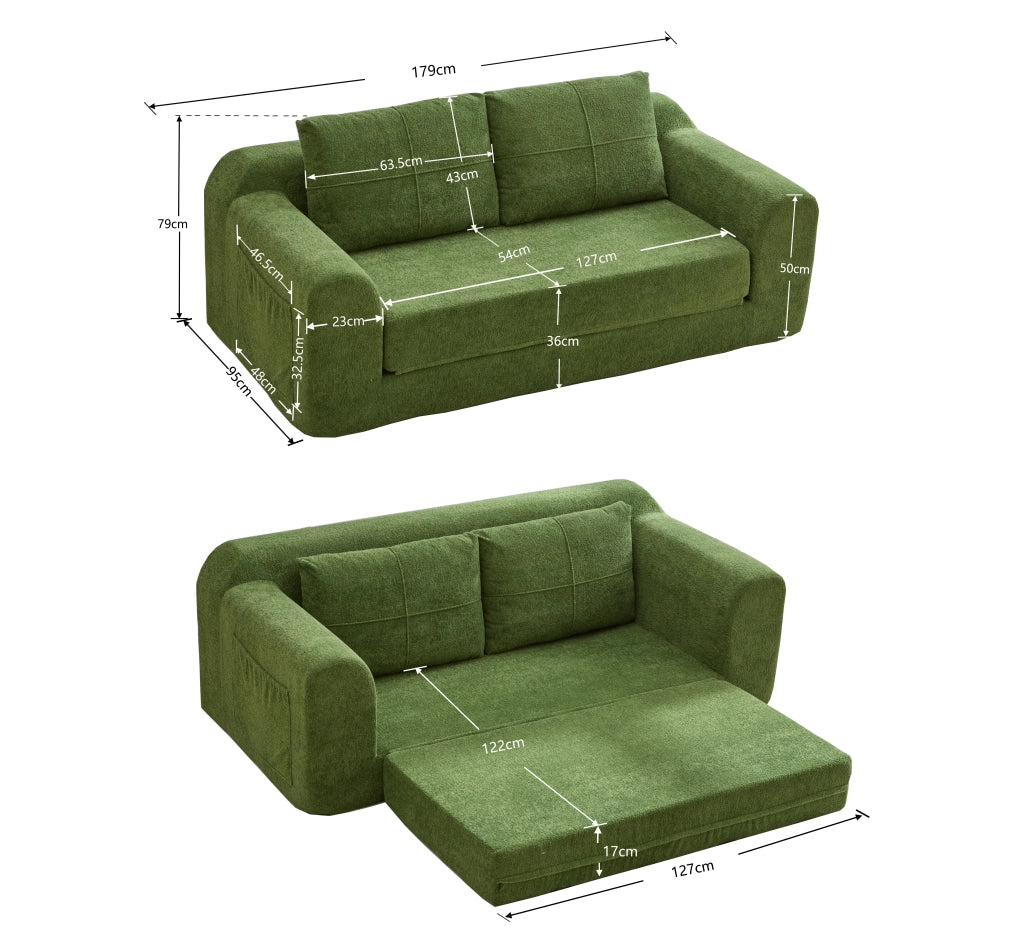 DIVANO LETTO 2 in 1 pieghevole da pavimento 179x95x79 cm tessuto verde