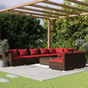 Set Divani da Giardino 9 pz con Cuscini in Polyrattan Marrone 3102411