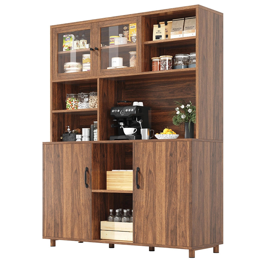 Credenza Alta Stile Retro 120x40x185cm - Xylo - Noce con Luci LED e Dispenser Snack