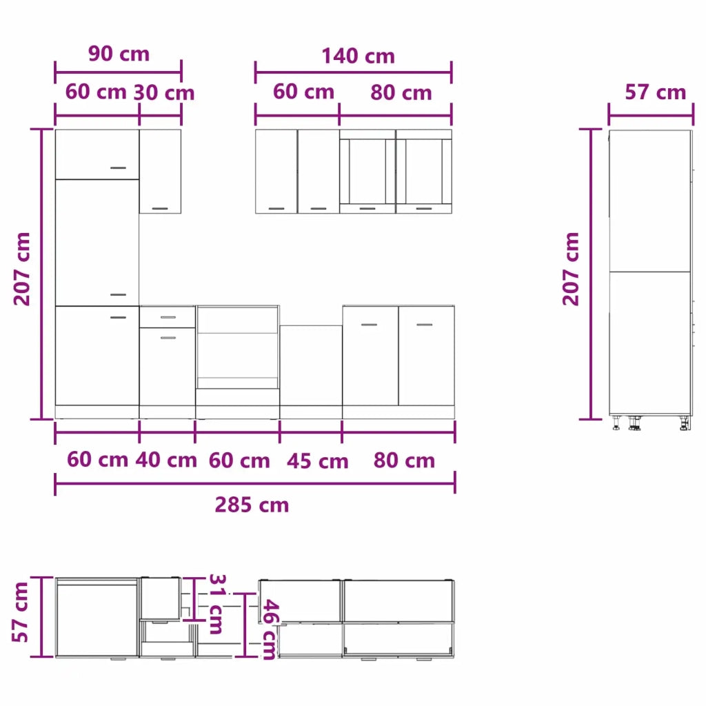 Unità Cucina Lyon 8 pcs Grigio Cemento Legno ingegnerizzato 3445842