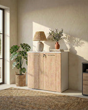 Armadio ufficio Texas - Mobile archivio basso 2 ante con serratura -  L. 90 x H. 83 x P. 42,5 cm – Bianco-Virginia_