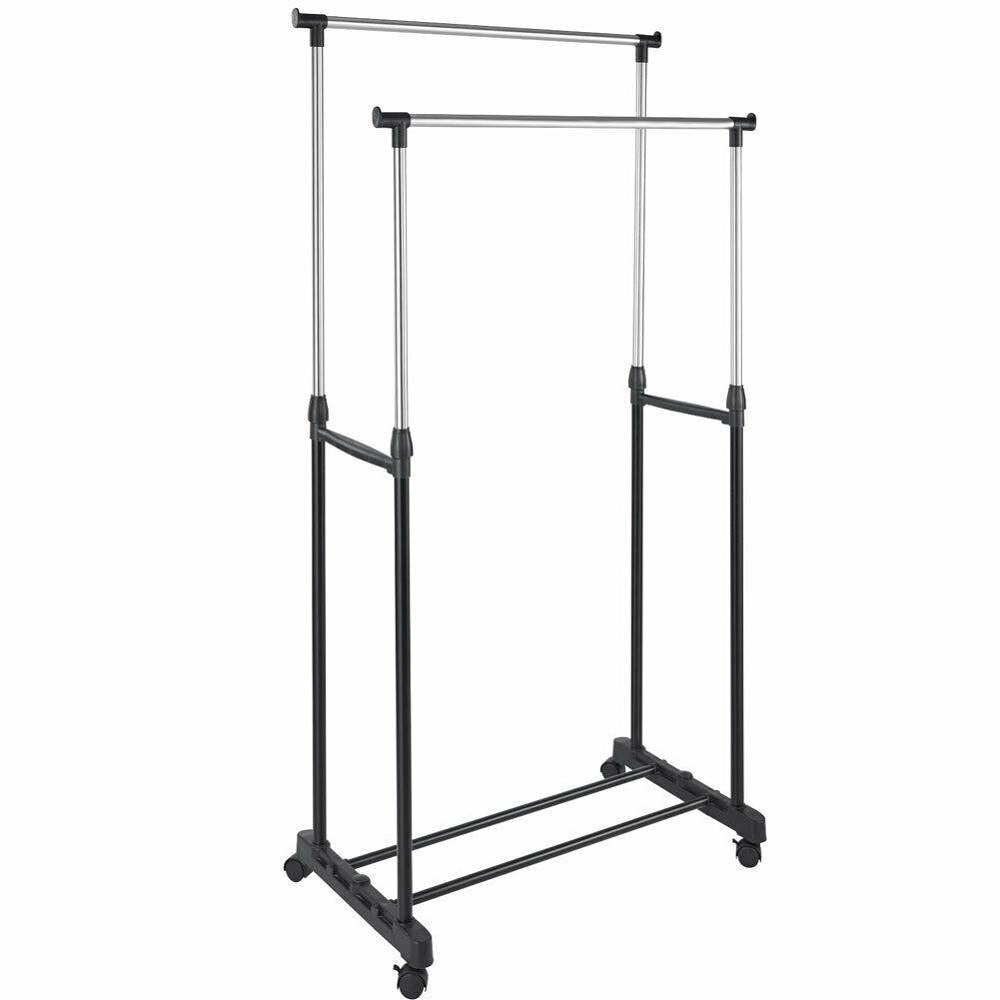 Trade Shop - Stand Appendiabiti Doppio Con Ruote Stender Regolabile In Altezza 80x40x160 Cm -