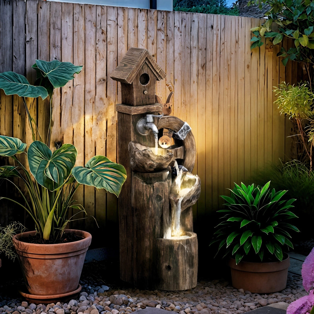 Fontana Cascata con Casetta Uccelli e Luci LED ¨C Zephmum ¨C Multicolore