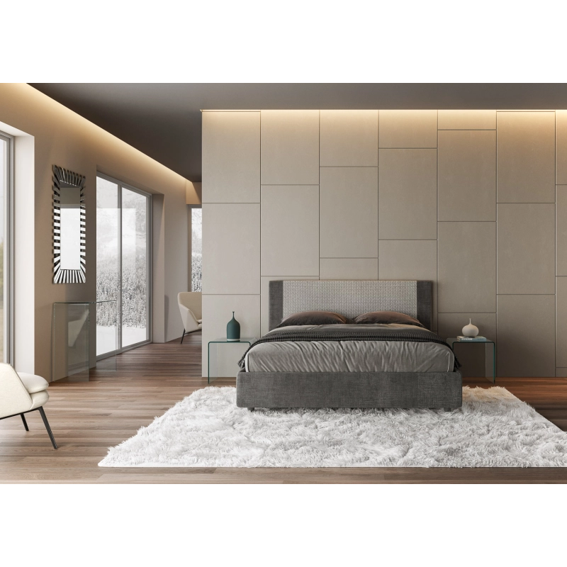 Letto imbottito Matrimoniale 160x200 cm tessuto Labirinto Rosal - Con rete,Grigio/Grigio