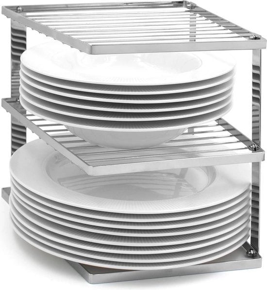 Organizzatore di piatti senza rotelle per ripostiglio in armadi cucina - Pannello di organizzazione per angoli 25x25x19cm Argento - Organizzatore di ripostiglio per piatti