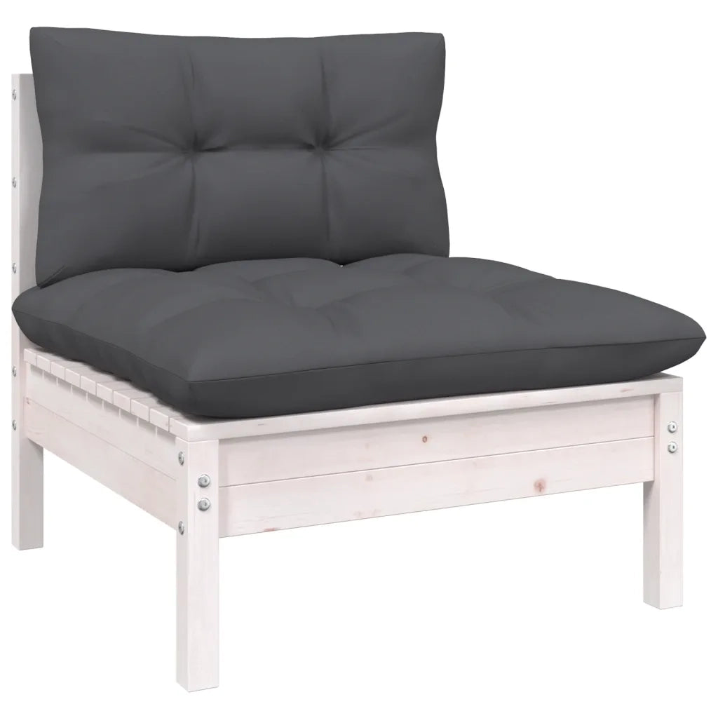 Set Divani da Giardino 7 pz con Cuscini Bianchi Legno di Pino 3097302