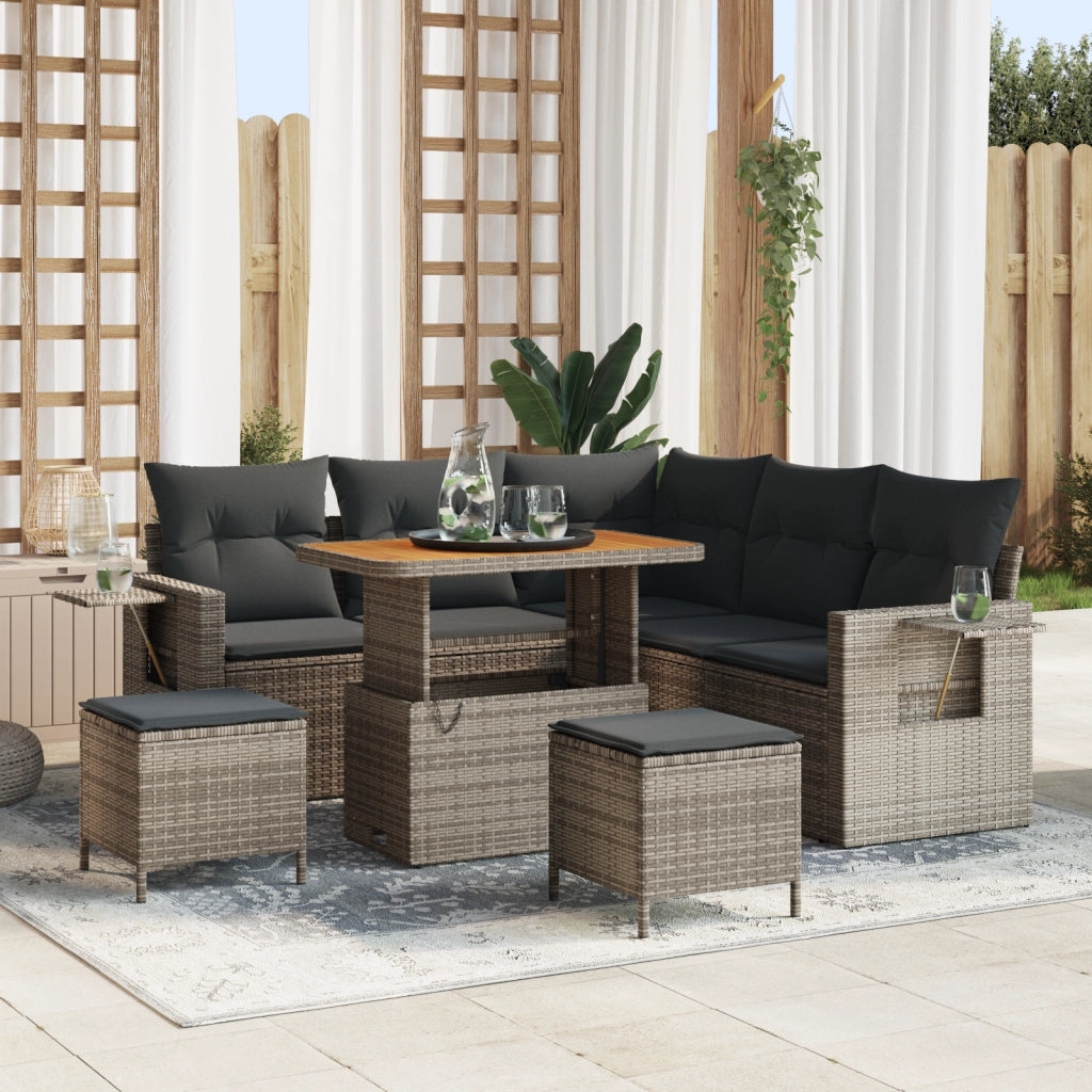 Set SofÃ  Giardino 8 Pezzi con Cuscini Grigio Polyrattan Acacia