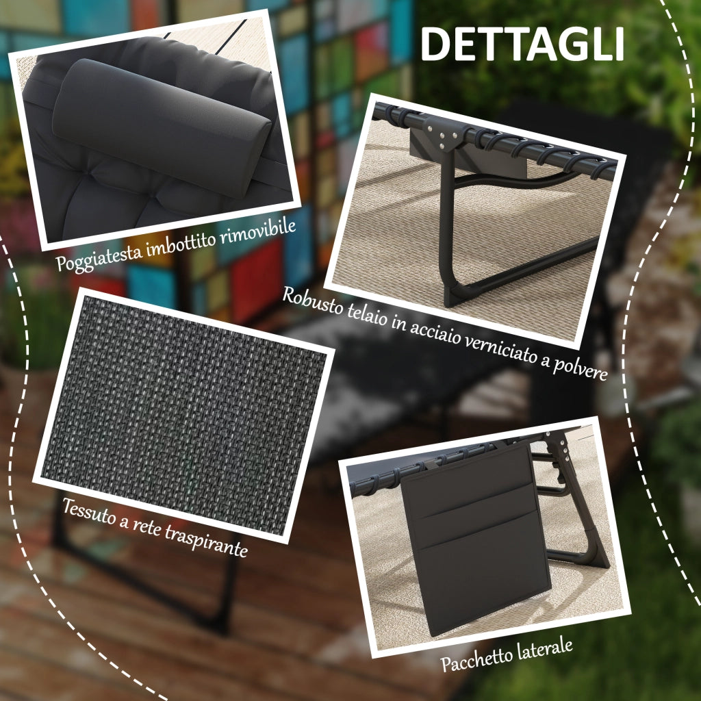 Lettino Pieghevole con Cuscino e Poggiatesta ¨C zephmum ¨C Nero 58x189x32.5 cm
