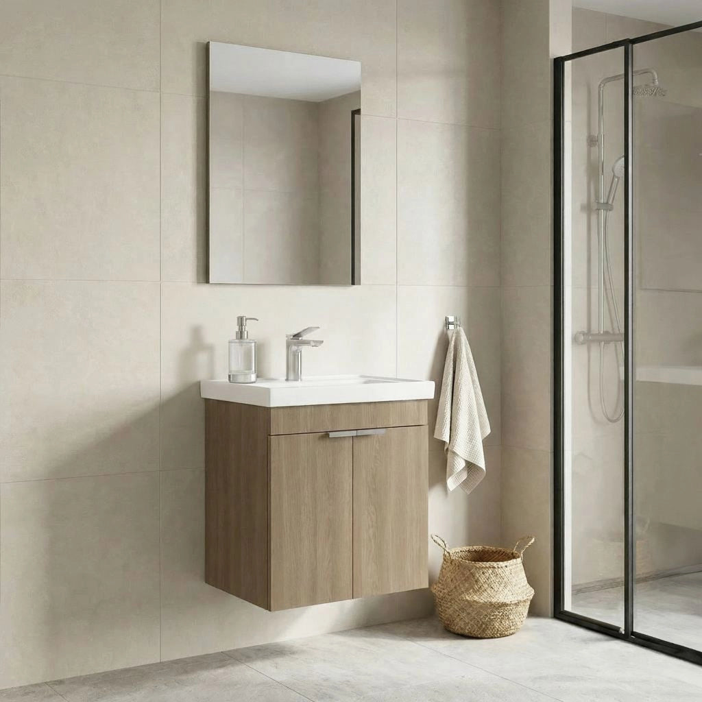 Set mobile lavabo con specchio (2 pezzi) "Desna 50" - 50 x 38 x 58 cm - Rovere