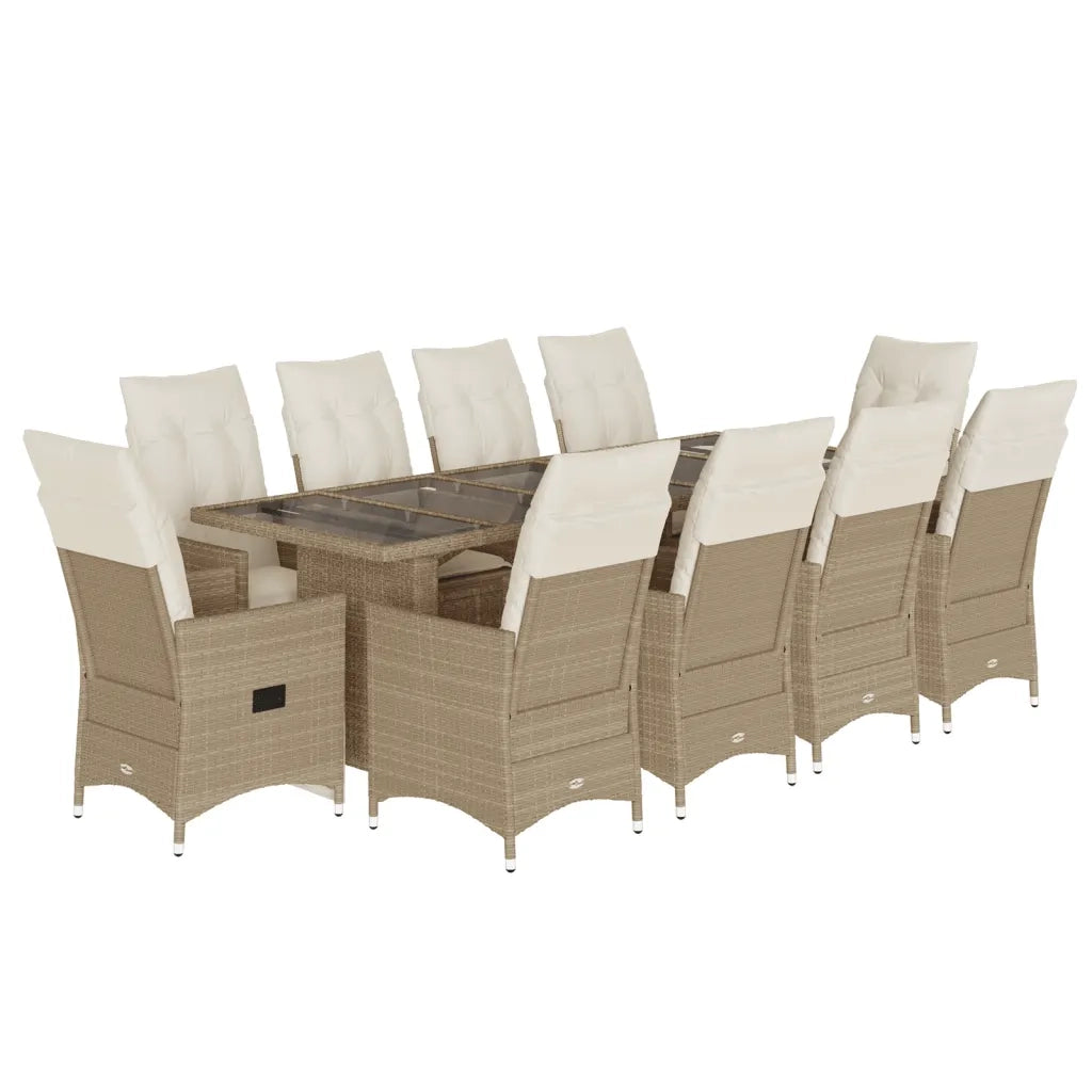 Set BistrÃ² da Giardino 11 pz con Cuscini in Polyrattan Beige