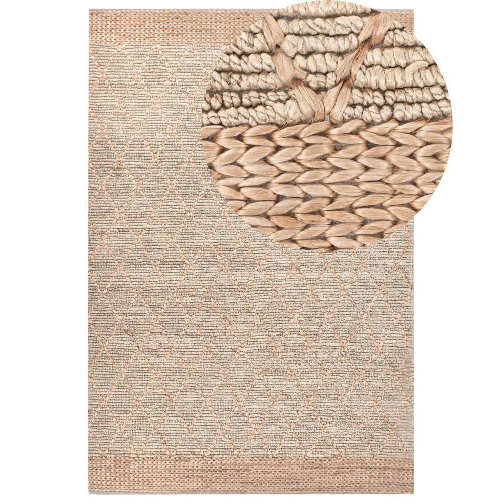 Tappeto Runner Beige Juta 200 x 300 cm Motivo geometrico Tessuto a mano Boho Corridoio Camera da letto