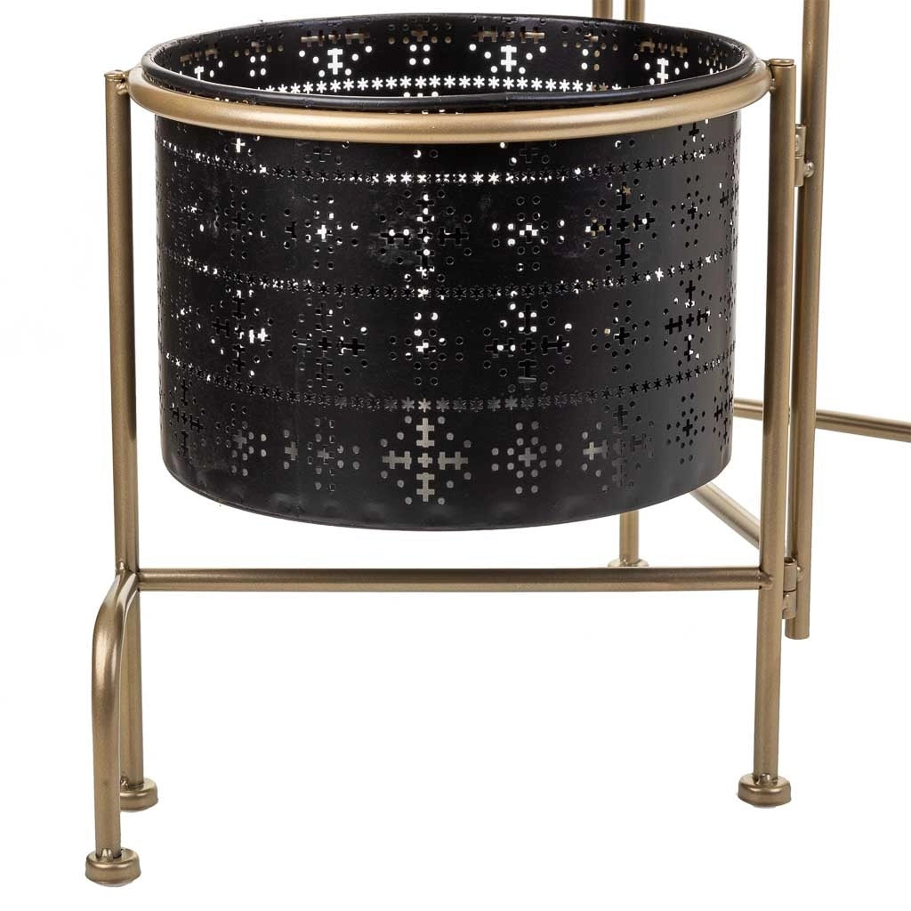 Supporto in metallo con 3 fioriere in metallo nero 80x26x68