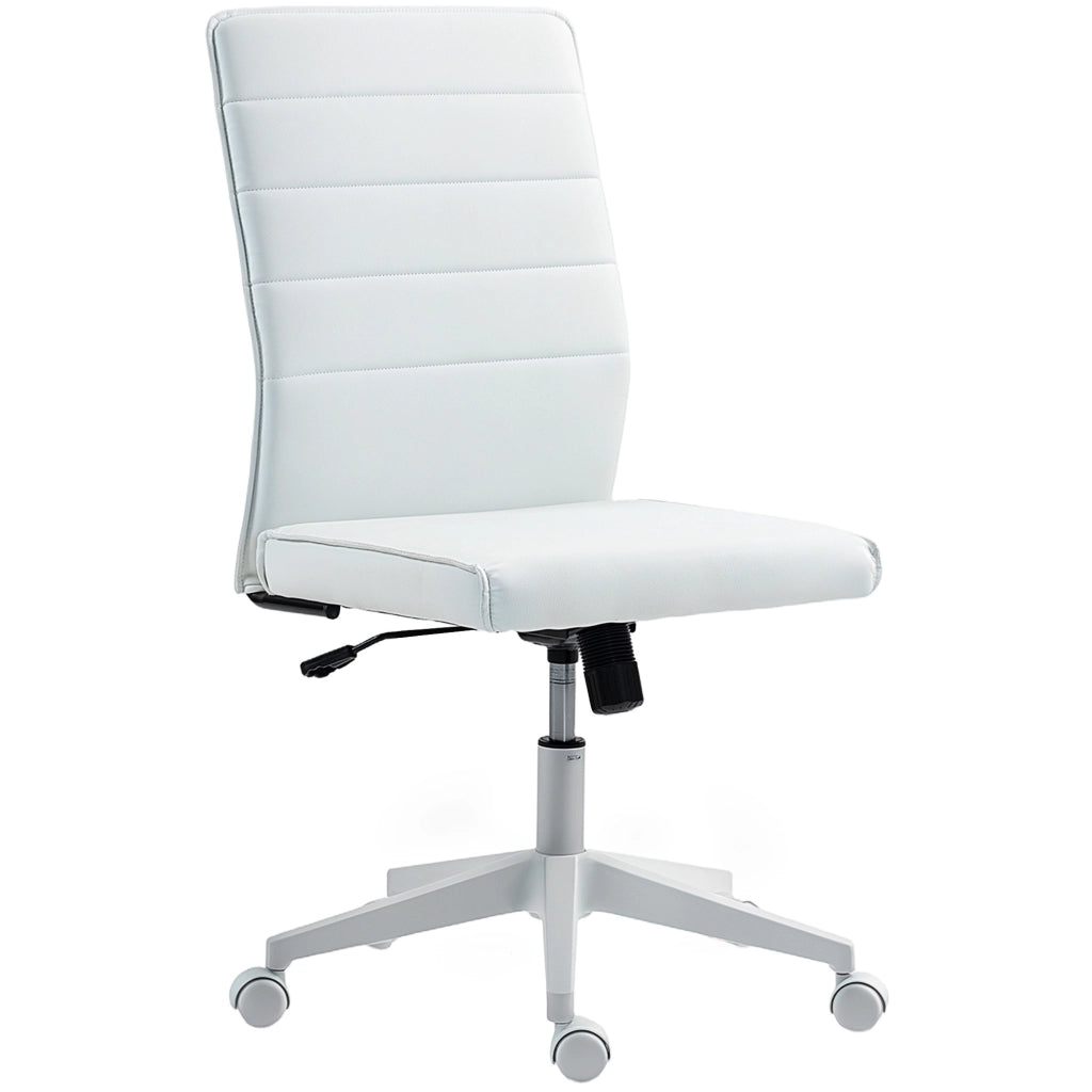 Sedia da Ufficio Ergonomica e Regolabile con Schienale Ricurvo, in Pelle PU e Acciaio, 58x53x97-107 cm, Bianco
