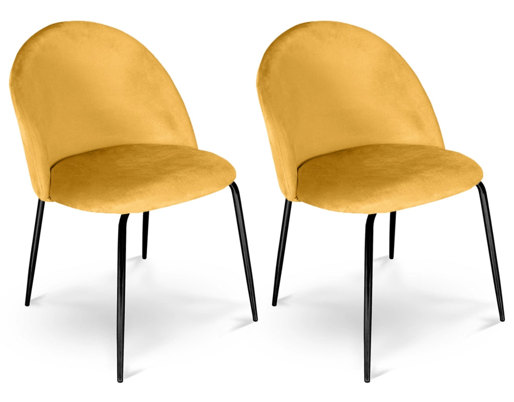 Set di 2 sedie da pranzo imbottite in velluto giallo senape piede nero – Nicole - SD32NIPN