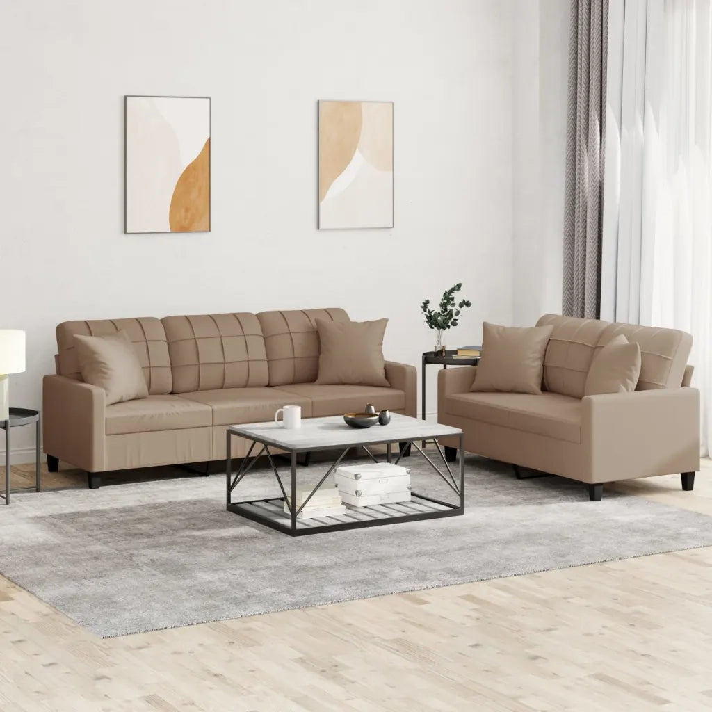 Set di Divani 2 pz con Cuscini Cappuccino in Similpelle