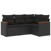 Set Divani da Giardino 4 pz | Set Salotto da Giardino con Cuscini Nero in Polyrattan