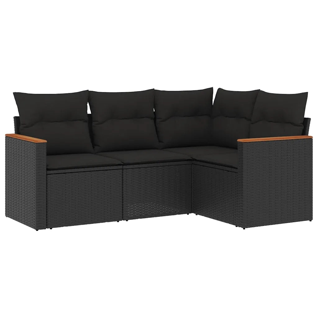 Set Divani da Giardino 4 pz | Set Salotto da Giardino con Cuscini Nero in Polyrattan