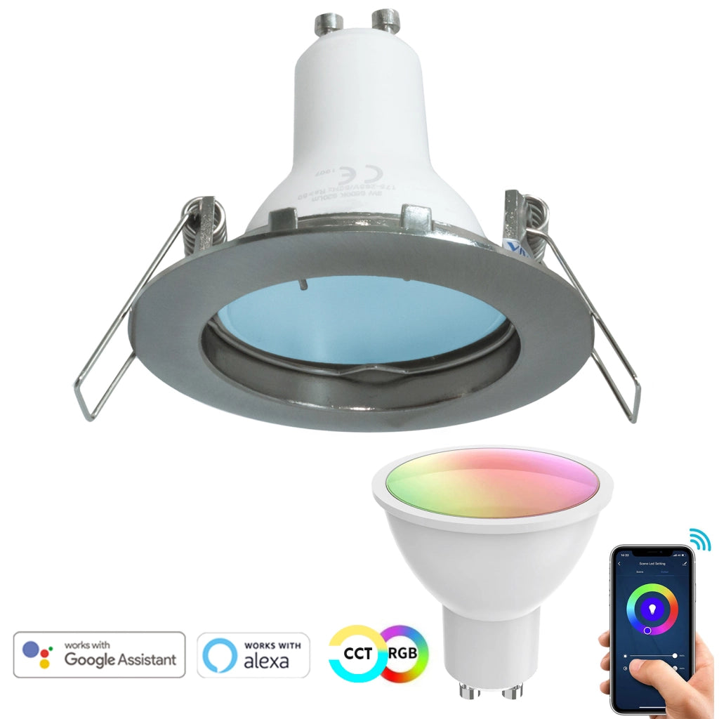 Faretto lampada SMART Alexa Google incasso 6cm luce LED 5W WiFi GU10 RGB CCT da 2700K a 6500K 230V soffitto SILVER