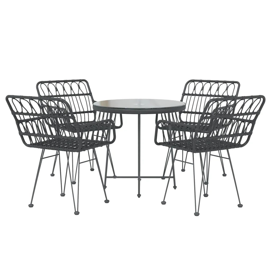 Set da Pranzo da Giardino 5 pz | Set Salotto da Giardino Nero in Polyrattan