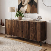 Madia Trorlon a 4 Ante Credenza Buffet 160 x 40 x 83 cm - Effetto Noce/Travertino [en.casa]