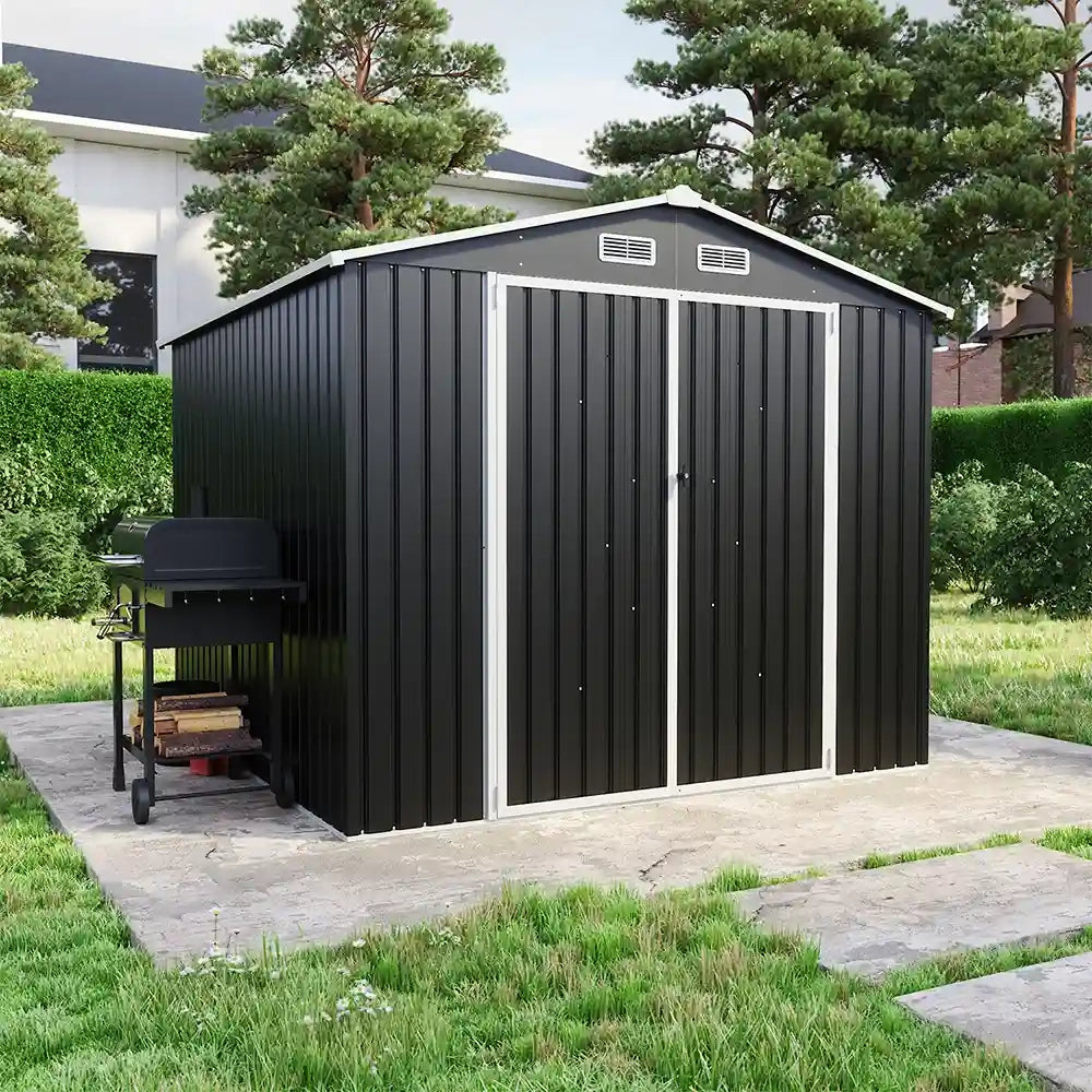 Casetta da giardino in acciaio zincato nero 2,56x2,56xh2,16m - 111kg - 6,55 metri quadri