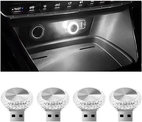 Illuminazione LED per auto - Sfera LED - Connettore USB - Bianco - Lampada da tasca per auto - 4 pezzi